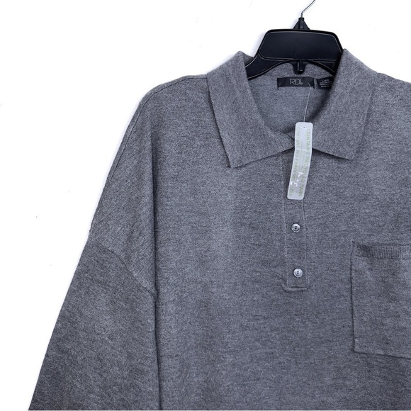 RDI Sweater Mens Medium Grey Collared Pullover Polo Soft Knit Long Sleeve Size L - Picture 3 of 9